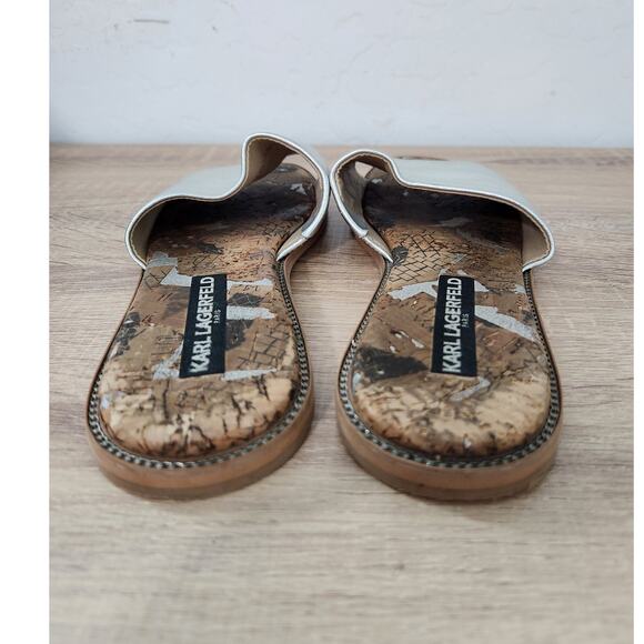 Karl Lagerfeld Paris Gloria Women's Flats Size 7 Sandals Cork Slides Silver - Picture 7 of 9